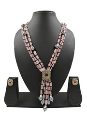 Designer Multi-Layered Long Pink Gemstone Beaded Necklace For Women