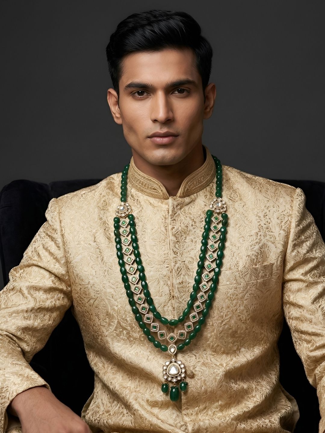 Maharaja Look Indian Grooms Sherwani Jewellery | Layered Kundan Necklace For Grooms | Dulha Necklace