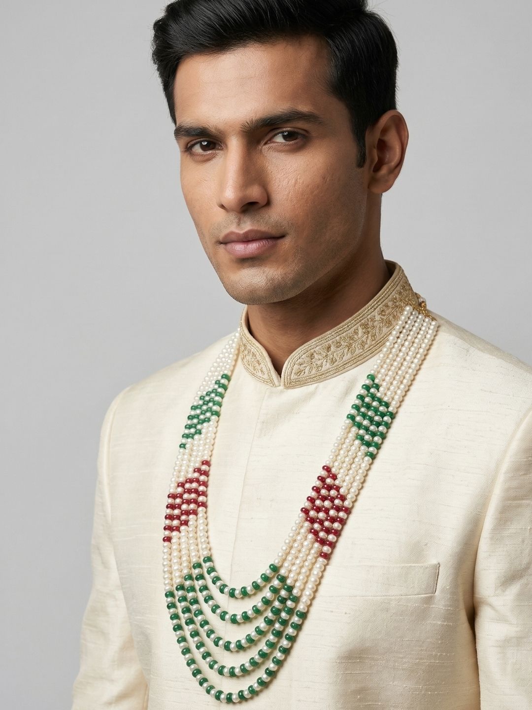 Layered Multicolor Real Freshwater Pearl Beads Necklace for grooms sherewani 