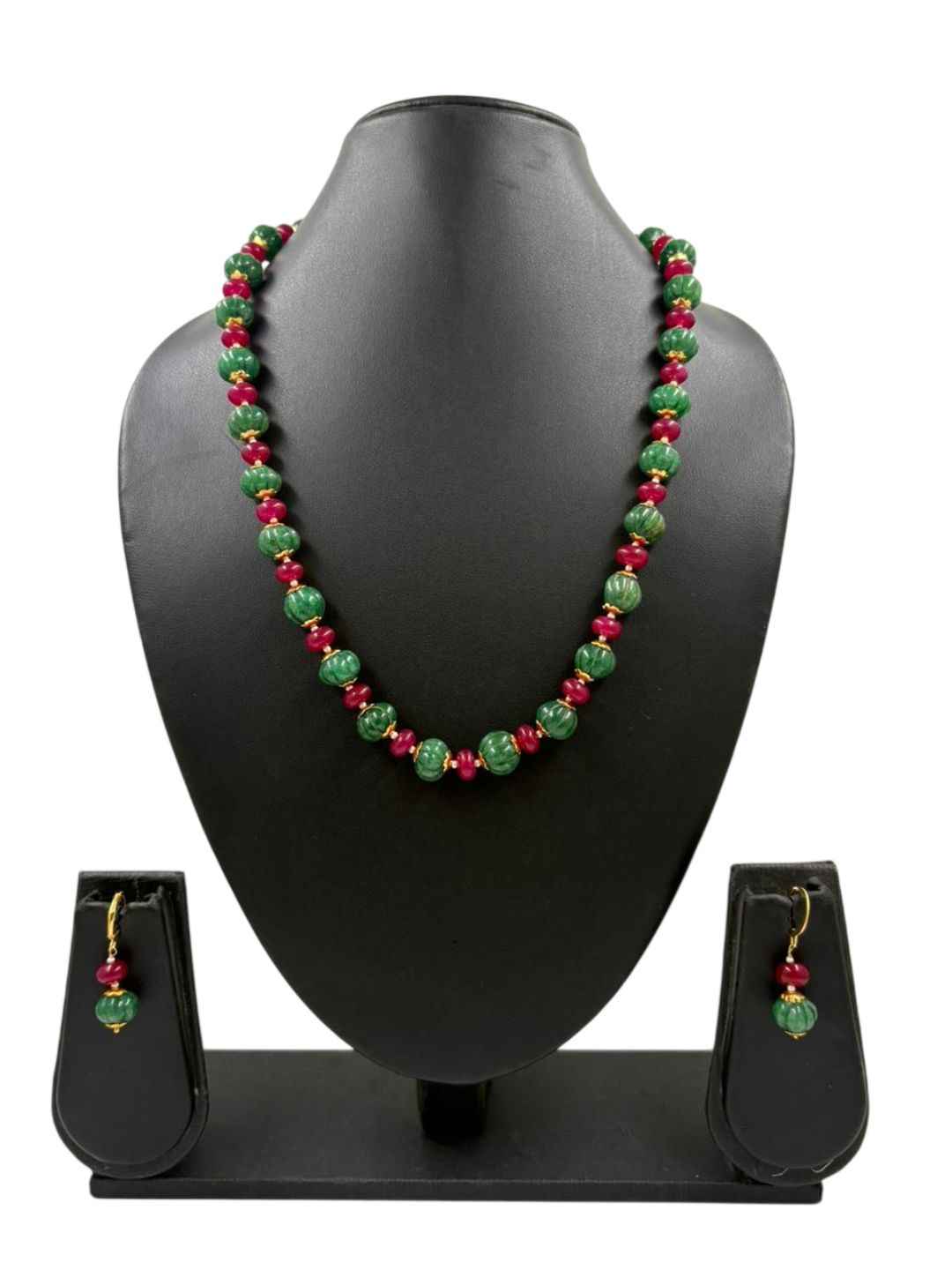 Handcrafted Green Watermelon Shaped Beaded Necklace Set For Women - Kharbuja Beads Necklace