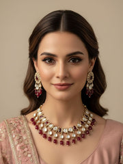Vedika Stunning red  Kundan Polki Party Wear Necklace Set