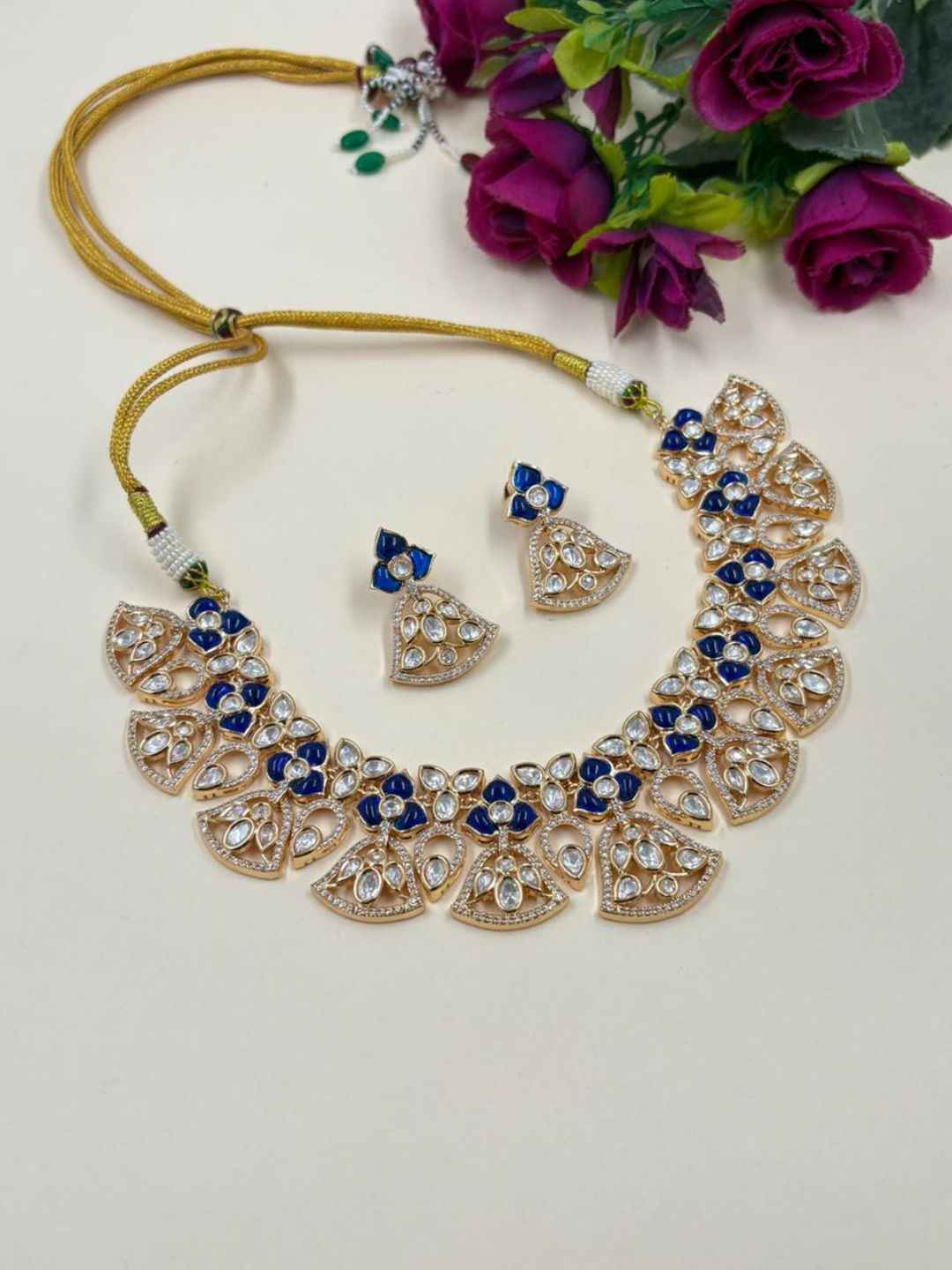 Designer Gold Plated Kundan Polki Necklace Set For Weddings