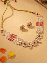 Modern Kundan And Pearl red Choker Necklace Set | Contemporary Indian Choker Jewelry