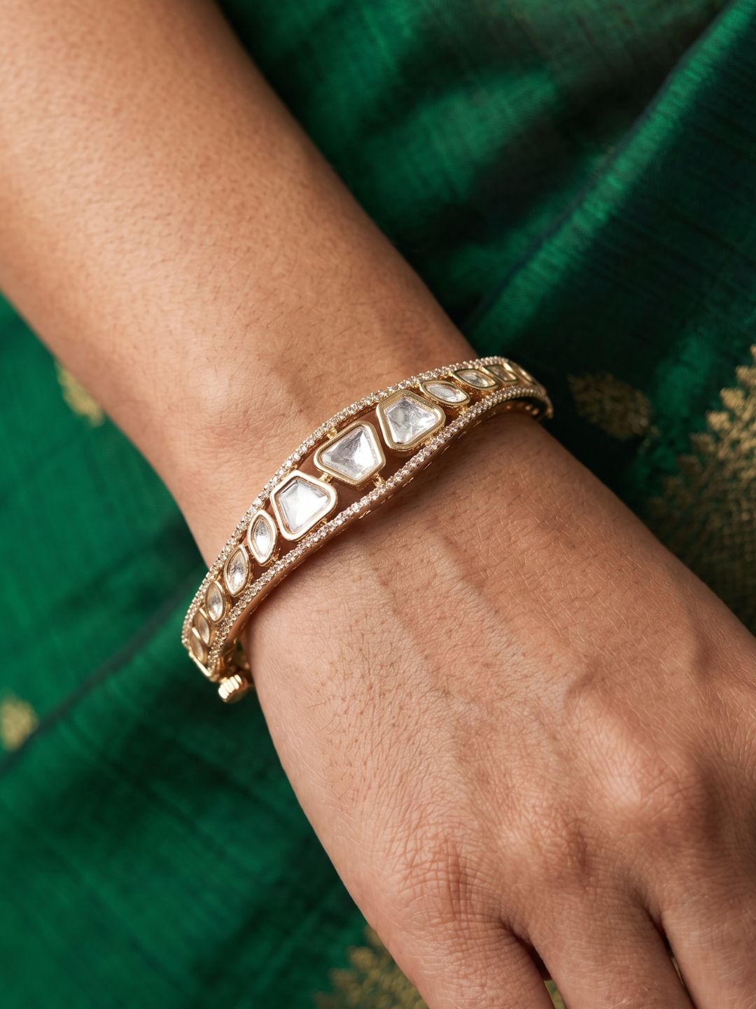 Gold Plated Elegant Sleek studded Kundan stone Bracelet For Women | Ethnic & Traditional Wear delicate bracelets 