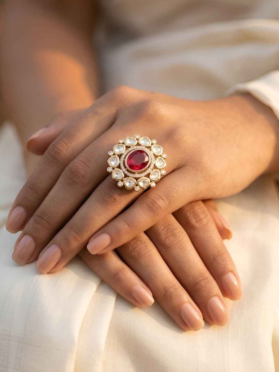 Elegant Polki Kundan Statement Adjustable Ring for Women | Ethnic Kundan Rings | Weddings & Festive Wear