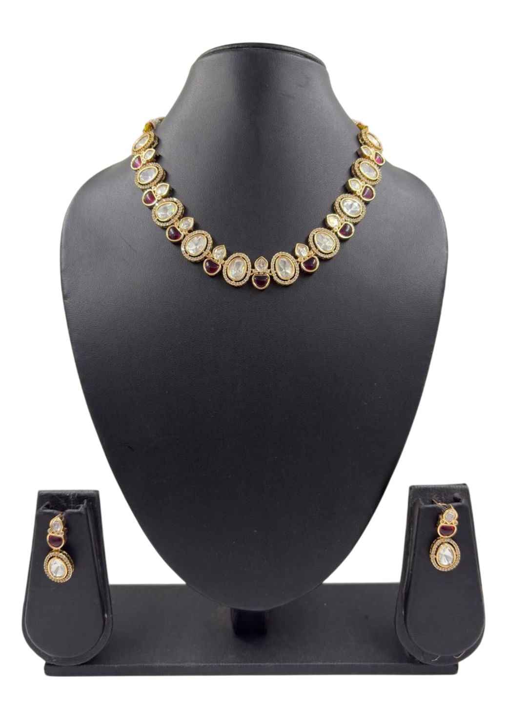Elegant Modern Look Single Line Polki Necklace Set For Indian & Western Wear