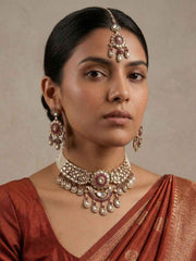 Luxurious Victorian Mossanite Polki Kundan Beaded Choker Necklace Set With Tikka | Wedding Wear