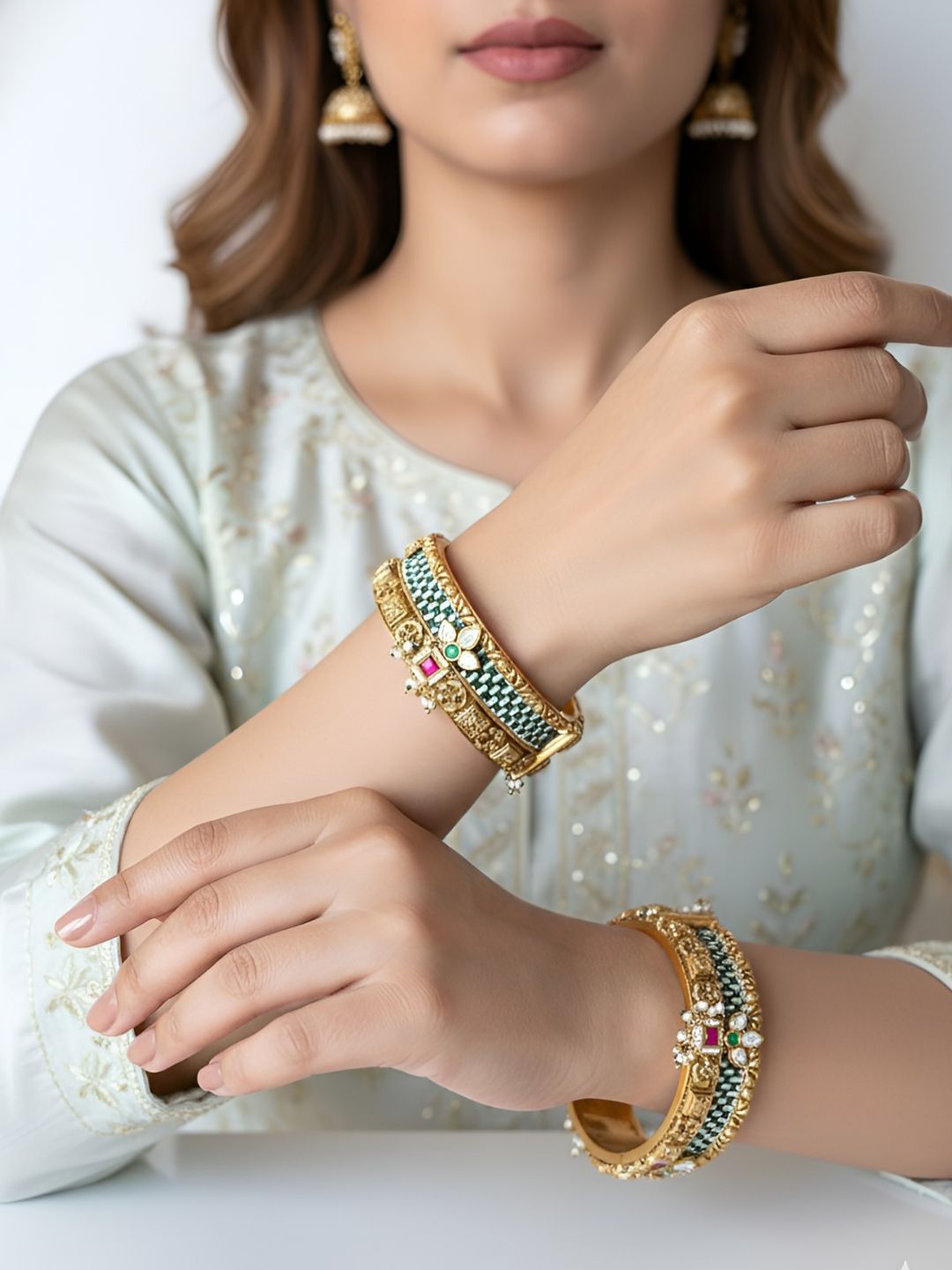 Shrishti Antique Golden Kundan Kada Bangles Set | Ladies Bangles