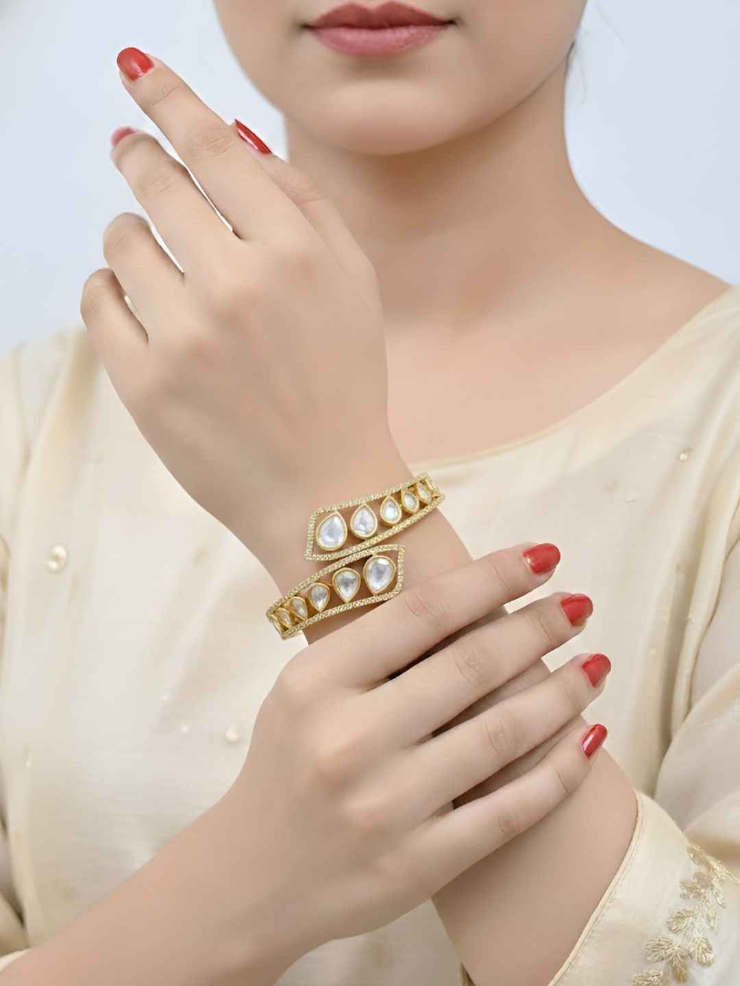 Designer Next To Real Kundan Bracelet For Women - Wedding & Party Wear Bracelet