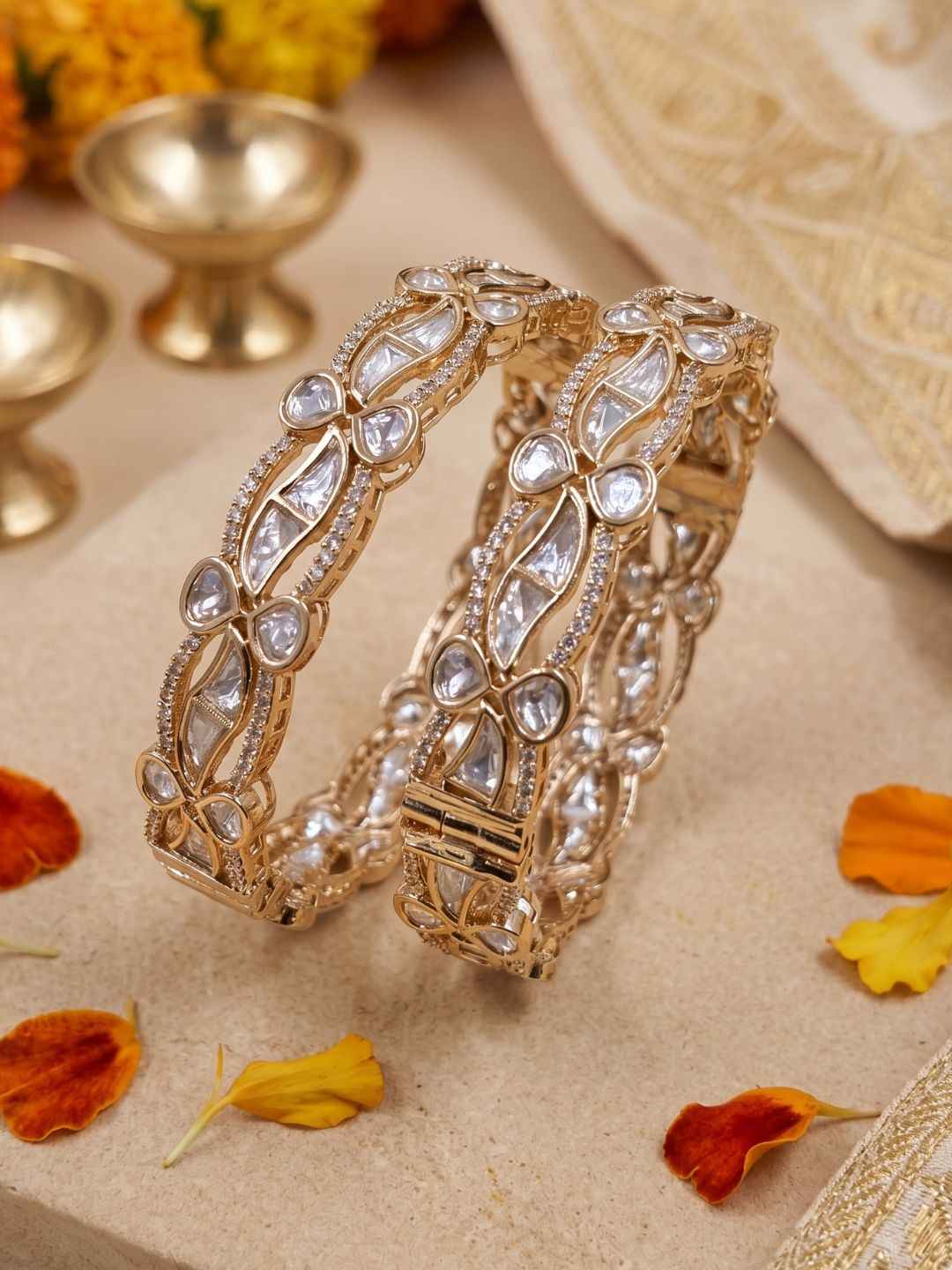 Elegant Gold Plated Openable Kundan Kada Bangles For Women  | Ethnic And Traditional Bangles