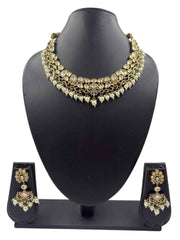 Dual Tone Victorian Finish Uncut Polki Kundan Necklace Set For Women - Party & Wedding Wear Jewellery