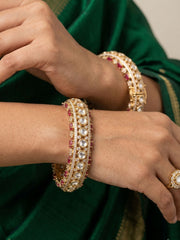 Gold Plated Luxury ruby stones Polki Kundan Kada Bangles Set For Women | Wedding And Bridal Bangles