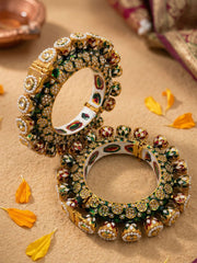 Gold Plated Kundan Meenakari And Pearls Green Pacheli Bangles For Women By Gehna Shop