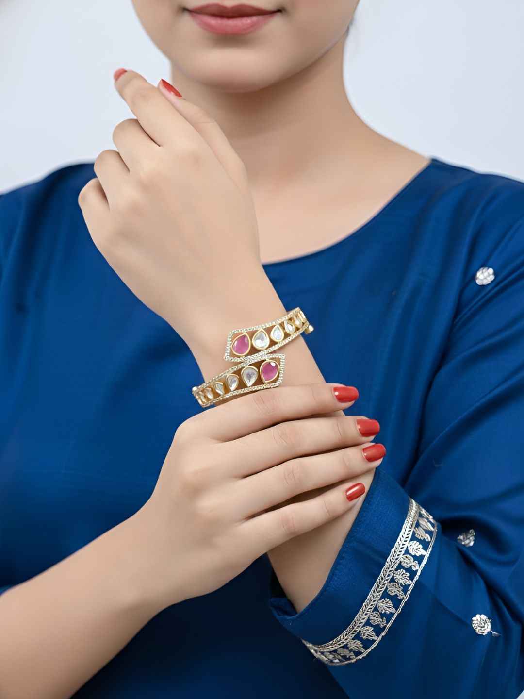 Designer Next To Real Kundan Bracelet For Women - Wedding & Party Wear Bracelet