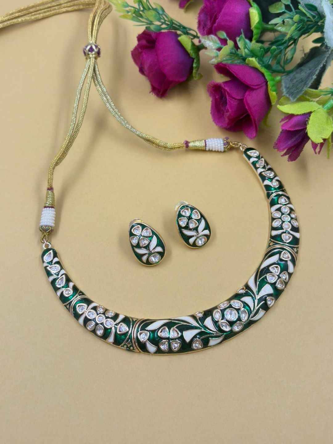 Traditional Rajasthani Meenakari Hasli Necklace Set For Women - Ethnic Jewellery Set