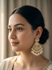 Mrunali Mother Of Pearl Polki Chandbali Earrings | Designer pearl chandbali Wedding Earrings