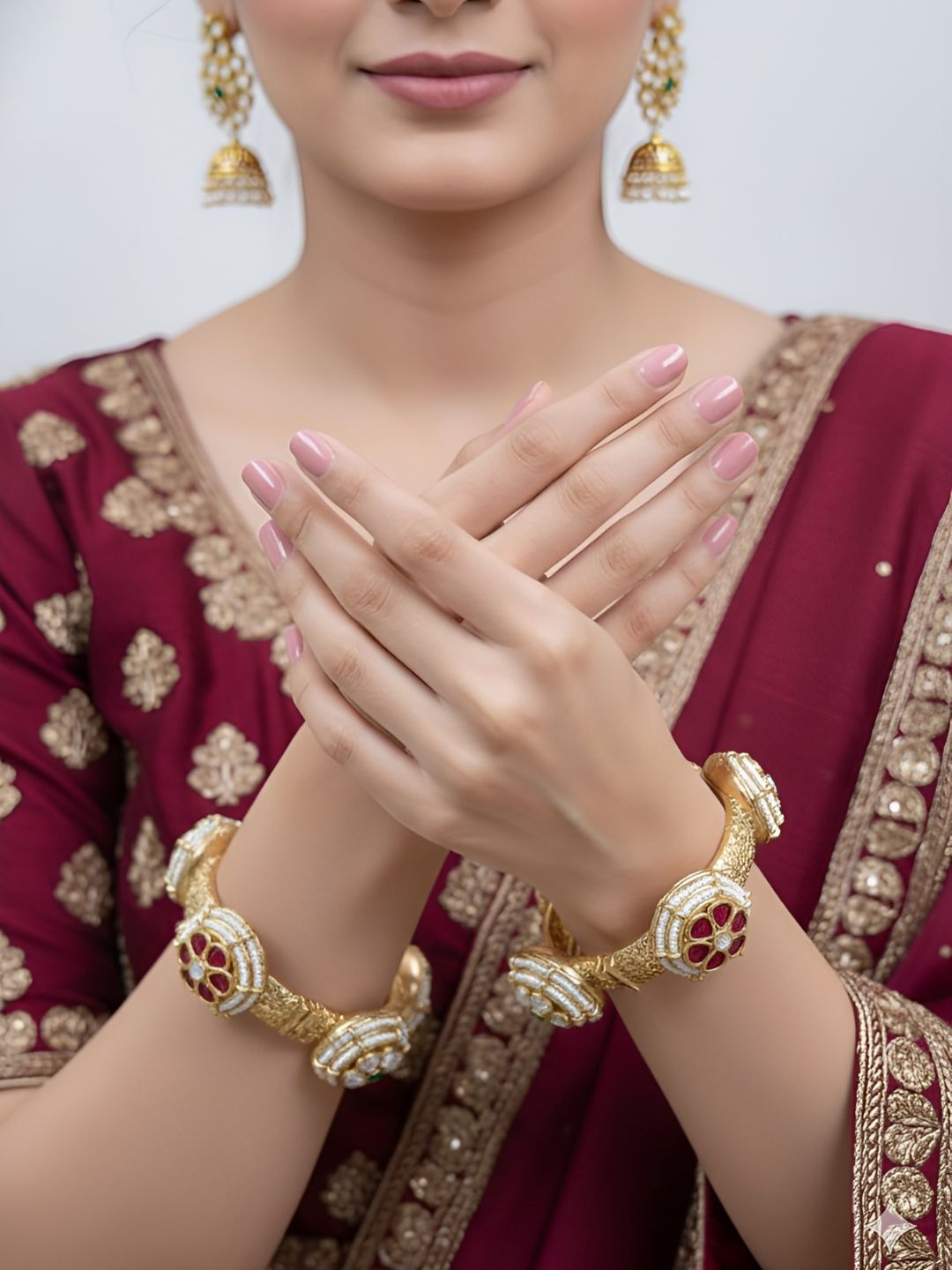 Traditional Gold Plated Kundan Kada Bangles For Women - Wedding & Party Wear 