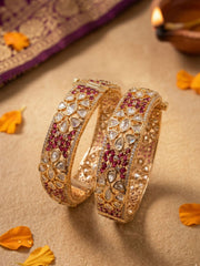 Royal Gold Plated Openable Uncut Polki Kundan and ruby stones Kada Bangles For Women | Ethnic & Traditional Wear