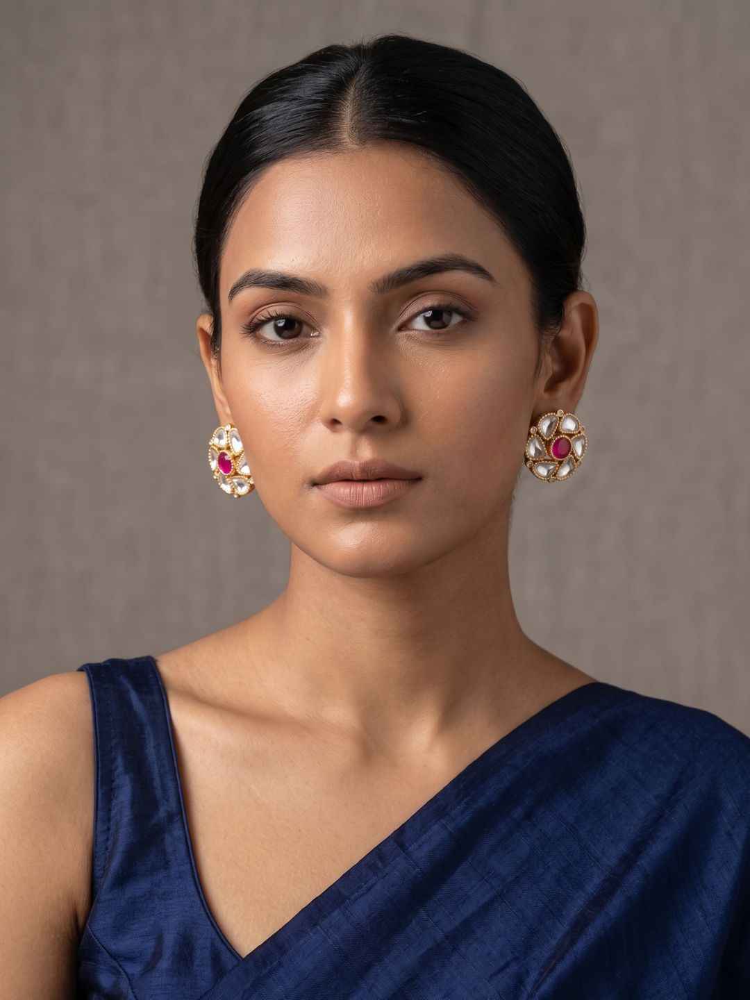 Elegant Gold Plated Polki Kundan Stud Earrings For Women | Ethnic And Traditional Indian Earrings