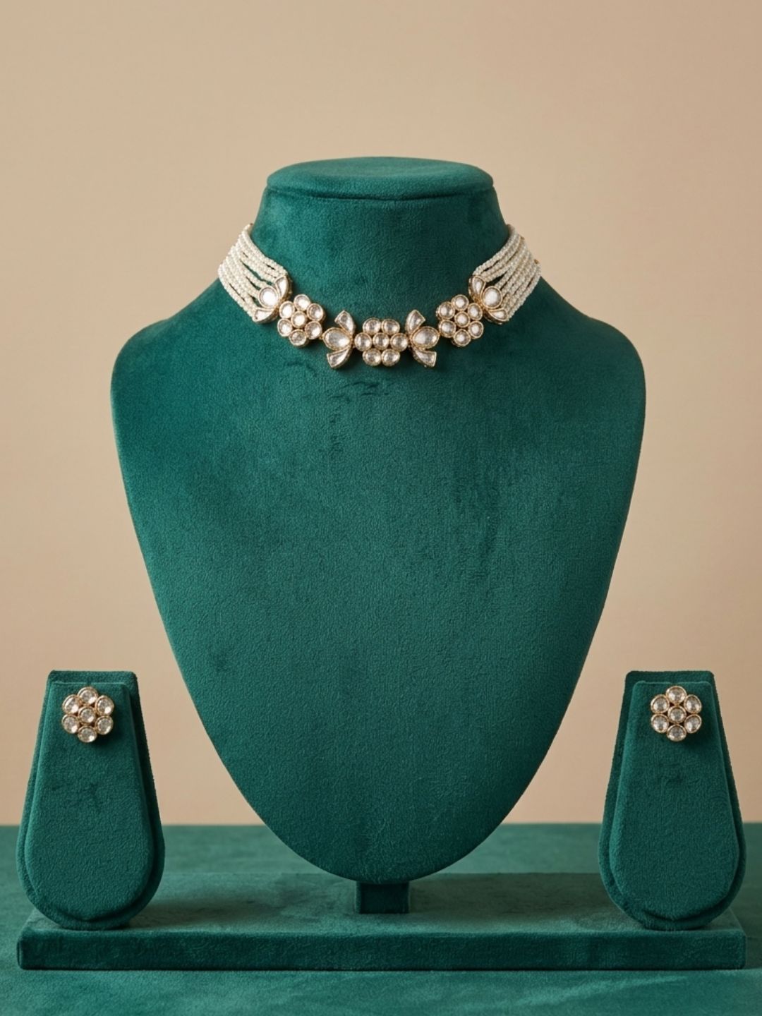 Modern Kundan And Pearl Choker Necklace Set | Contemporary Indian Choker Jewelry