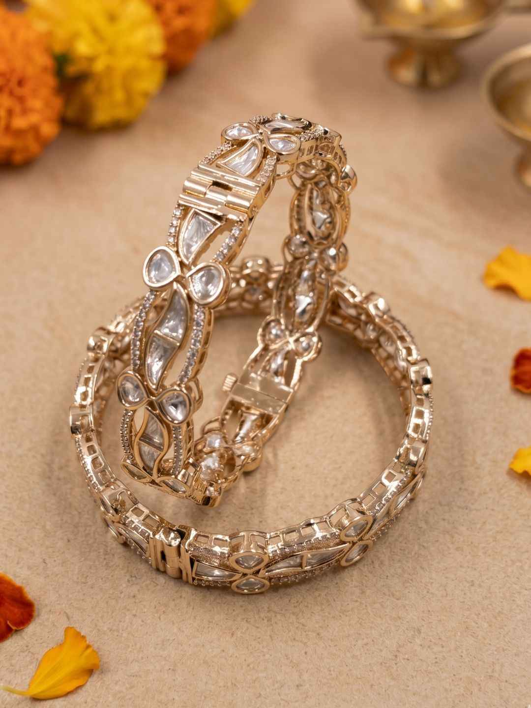 Elegant Gold Plated Openable Kundan Kada Bangles For Women  | Ethnic And Traditional Bangles