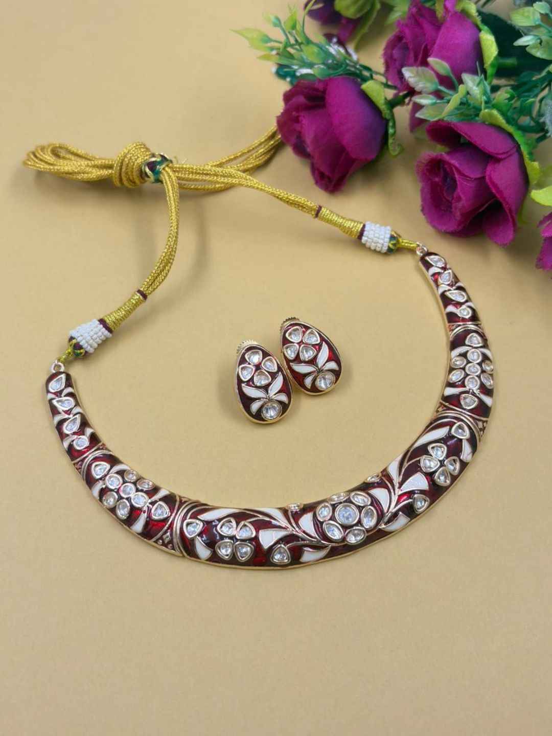 Traditional Rajasthani Meenakari Hasli Necklace Set For Women - Ethnic Jewellery Set