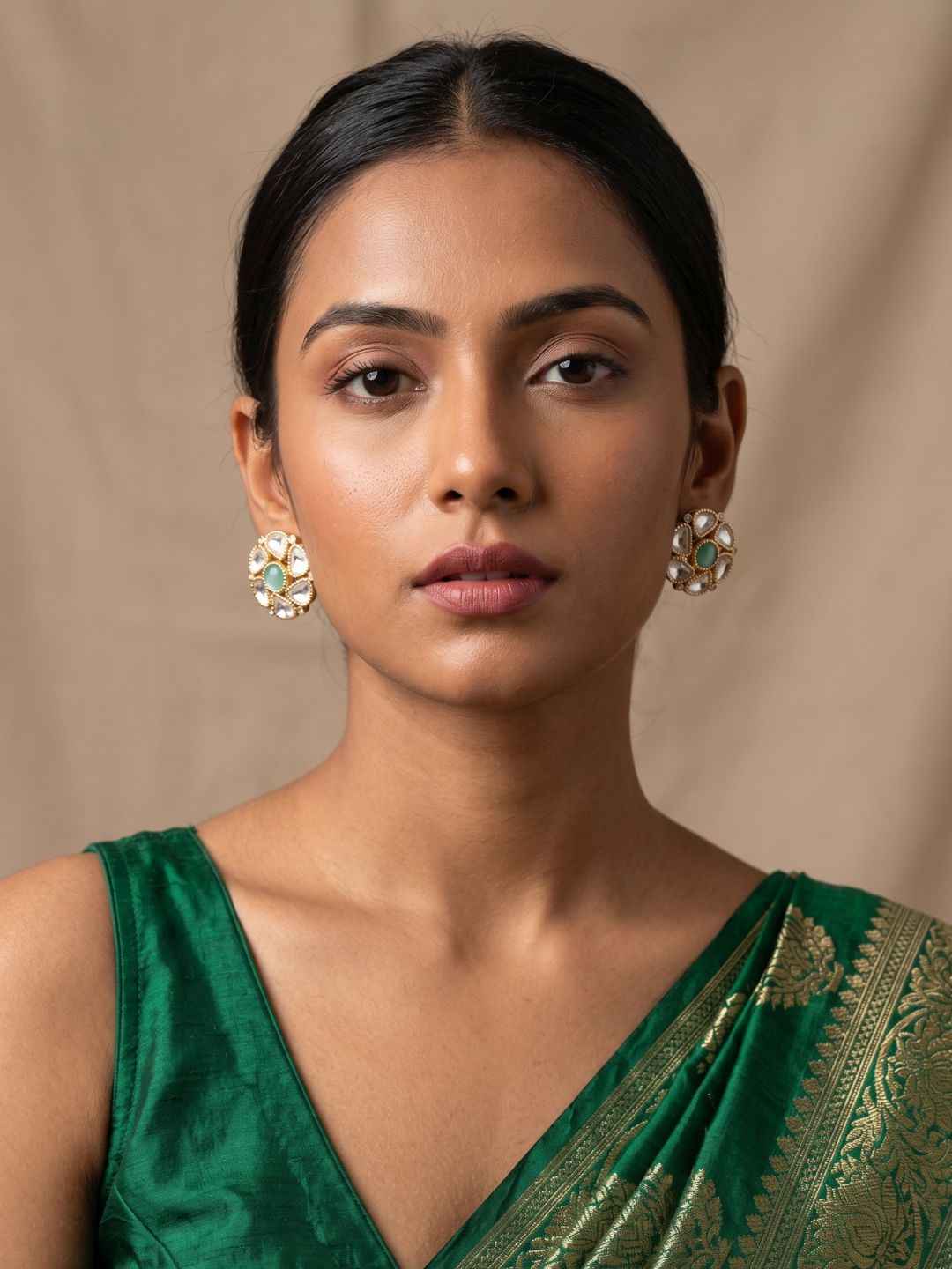 Elegant Gold Plated Polki Kundan Stud Earrings For Women | Ethnic And Traditional Indian Earrings