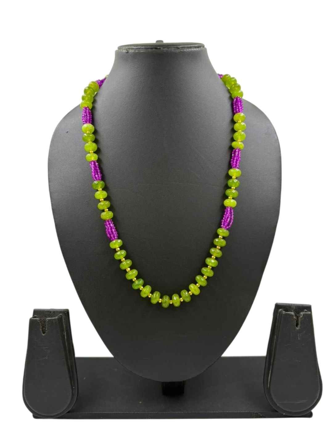 Designer Handcrafted Single Line Parrot Green Beads Necklace For Women