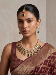 Gold Plated Polki Kundan Necklace Set With Tikka | Wedding & Festive Jewellery Set