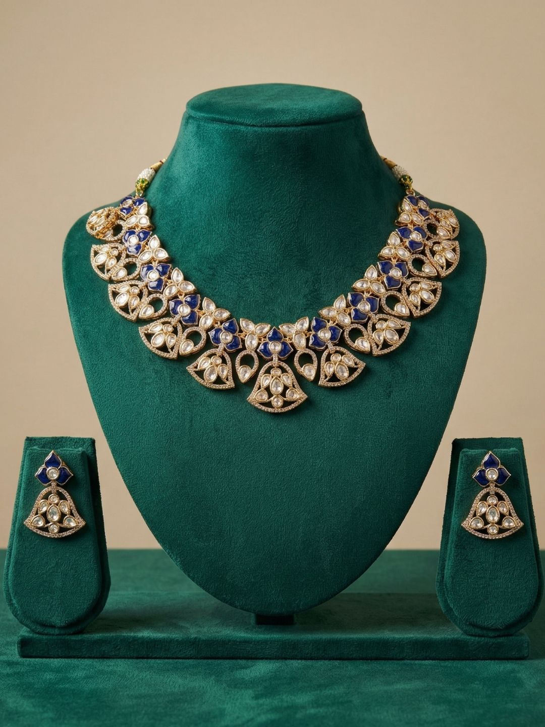 Designer Gold Plated Kundan Polki Necklace Set For Weddings - Bridal Necklace Set