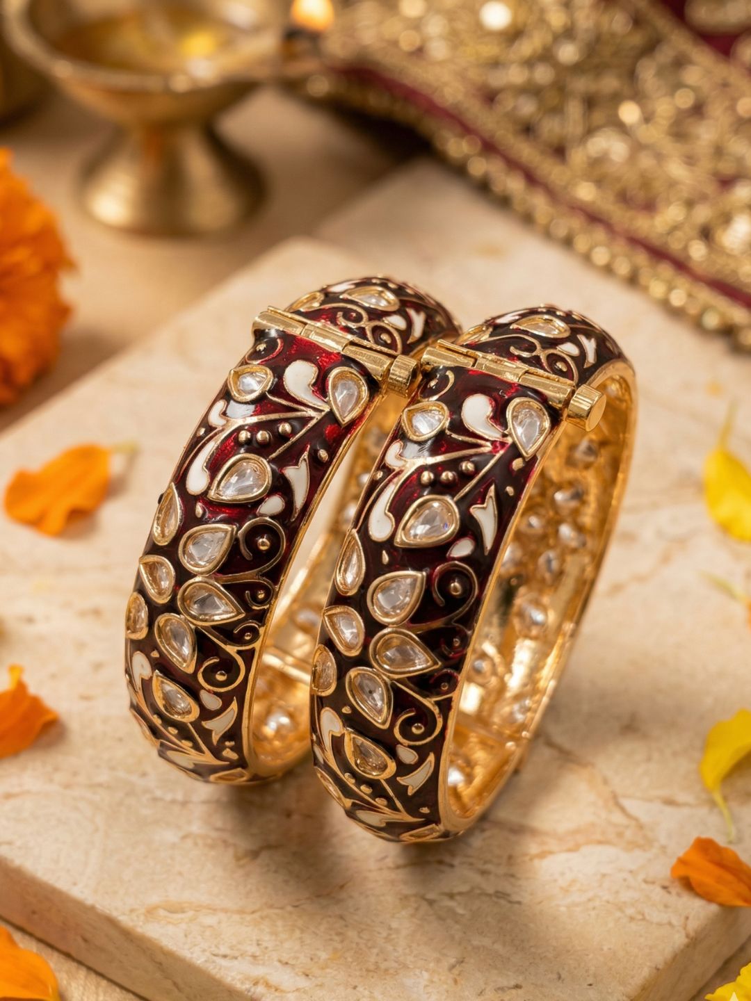 Exquisite Kundan Bangles For Women With Enamel – Royal Rajasthani Kundan red Meenakari Bangles