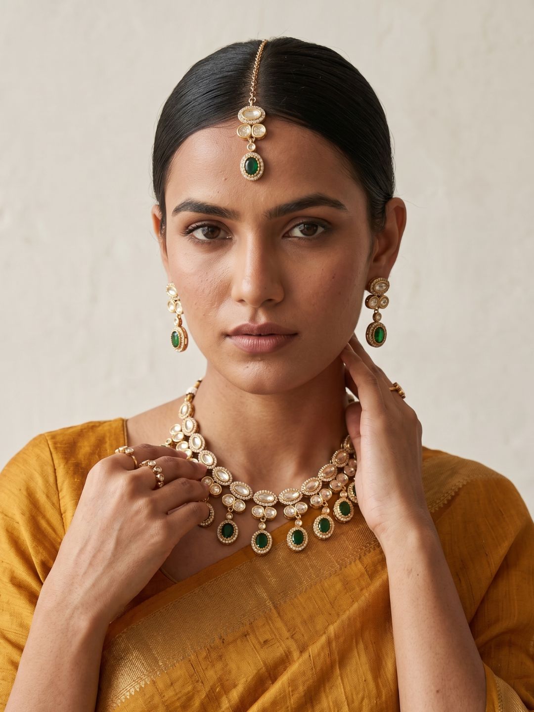 Gold Plated Polki Kundan Necklace Set With Tikka | Wedding & Festive Jewellery Set