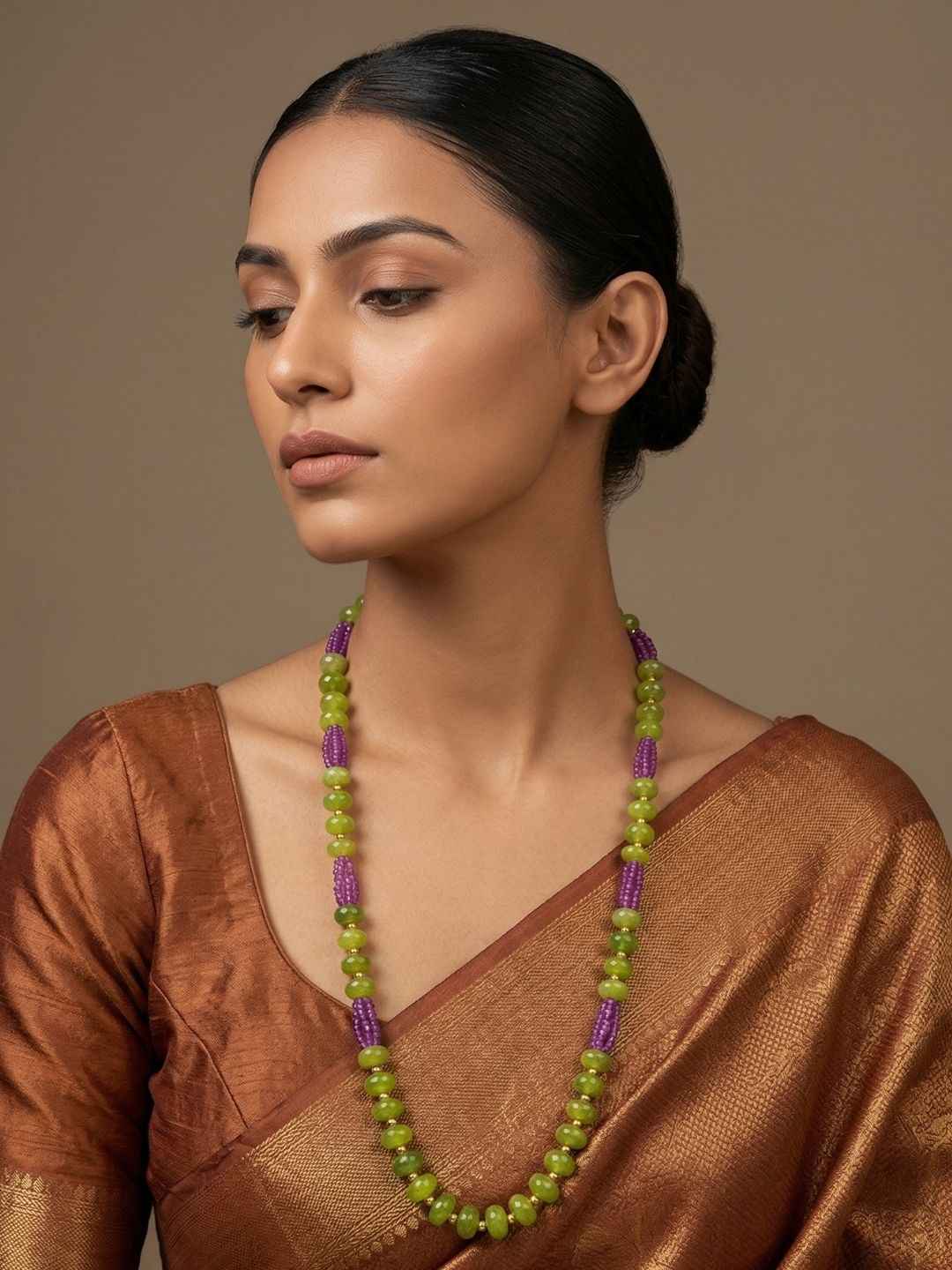 Designer Handcrafted Single Line Parrot Green Beads Necklace For Women