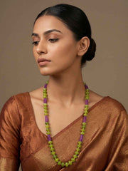 Designer Handcrafted Single Line Parrot Green Beads Necklace For Women