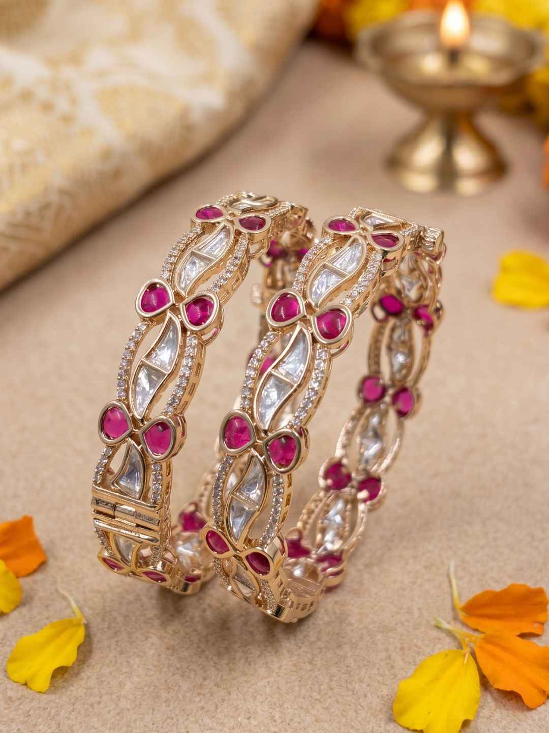 Elegant Gold Plated Openable Kundan Kada Bangles For Women  | Ethnic And Traditional Bangles