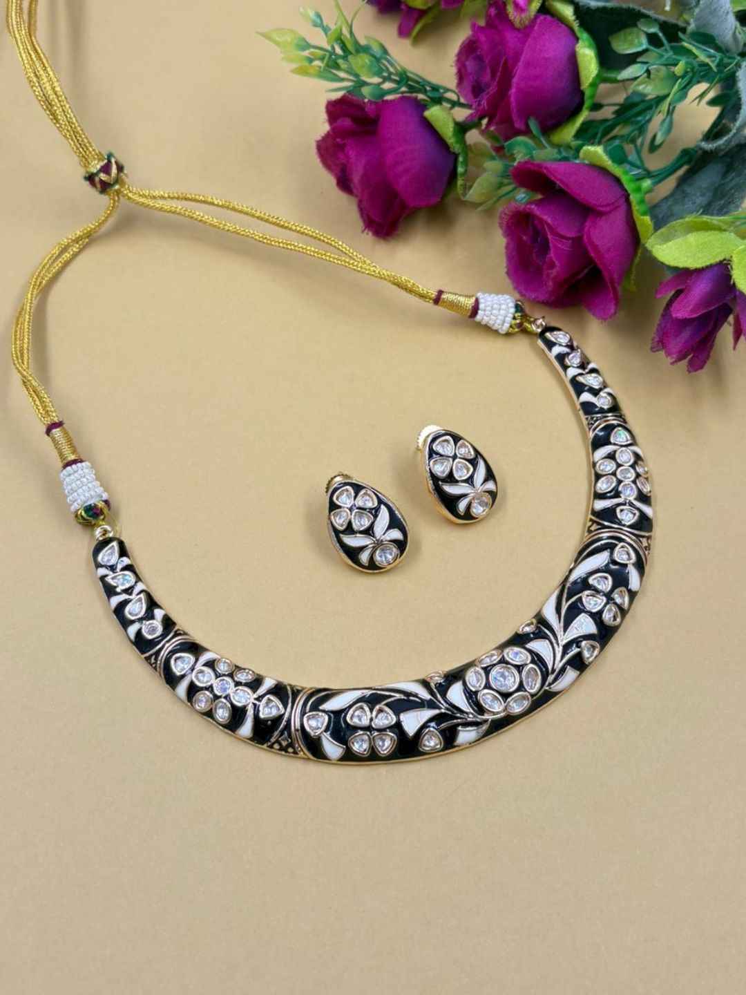 Traditional Rajasthani Meenakari Hasli Necklace Set For Women - Ethnic Jewellery Set