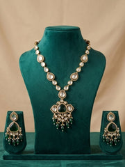 Exquisite Gold Plated  green Polki Kundan Pendant Necklace Set | Wedding And Party Wear Statement Jewellery