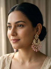 Tarini Lightweight Polki Pink Kundan Chandbali Earrings For Women - Wedding And Festive Wear