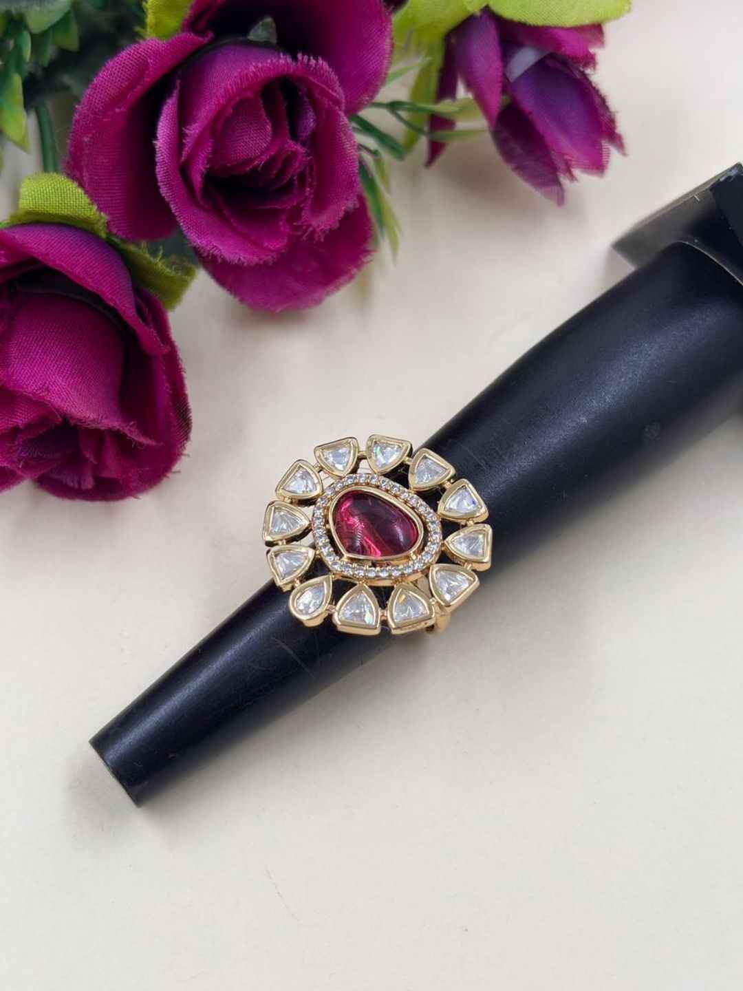 Elegant Adjustable Uncut Polki Kundan Ring For Women | Ethnic And Traditional Ring