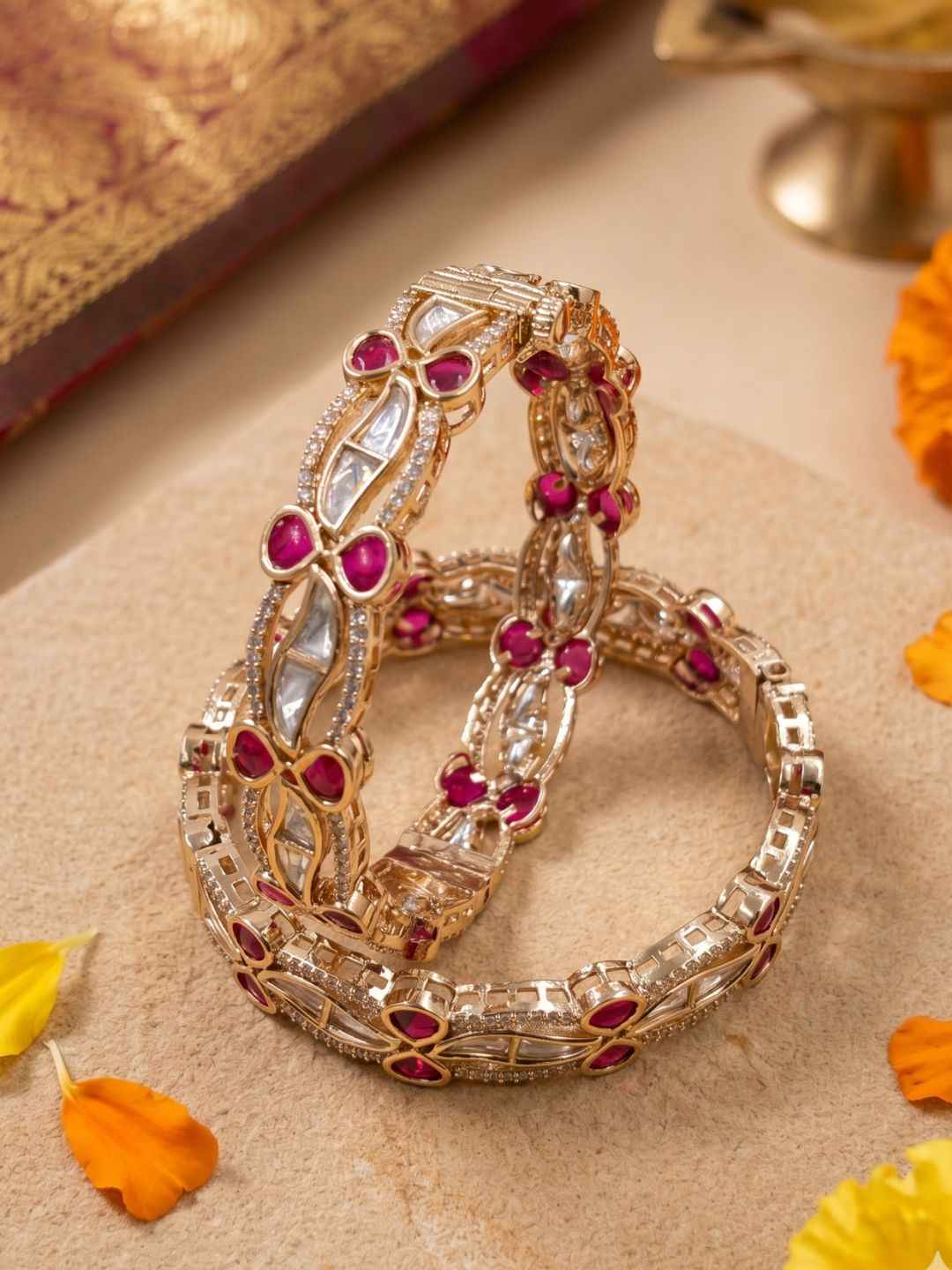 Elegant Gold Plated Openable Kundan Kada Bangles For Women  | Ethnic And Traditional Bangles