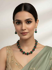 Handcrafted Green Watermelon Shaped Beaded Necklace Set For Women - Kharbuja Beads Necklace