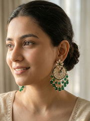 Tarini Lightweight Polki Kundan Green Chandbali Earrings For Women - Wedding And Festive Wear