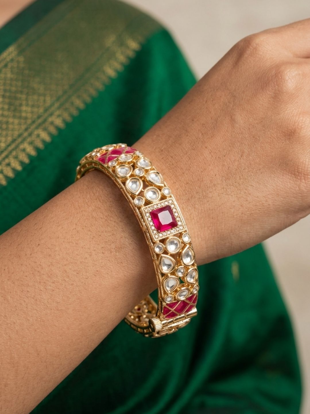 Gold Plated Ruby And Kundan Bangles For Women - Wedding And Party Wear Bangles