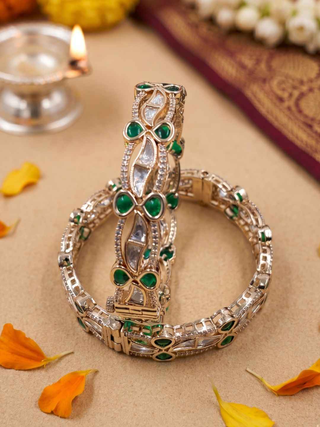 Elegant Gold Plated Openable Kundan Kada Bangles For Women  | Ethnic And Traditional Bangles