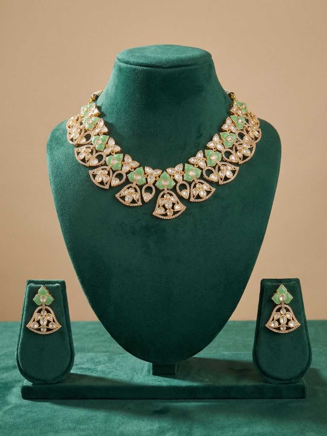 Designer Gold Plated Kundan Polki Necklace Set For Weddings - Bridal Necklace Set
