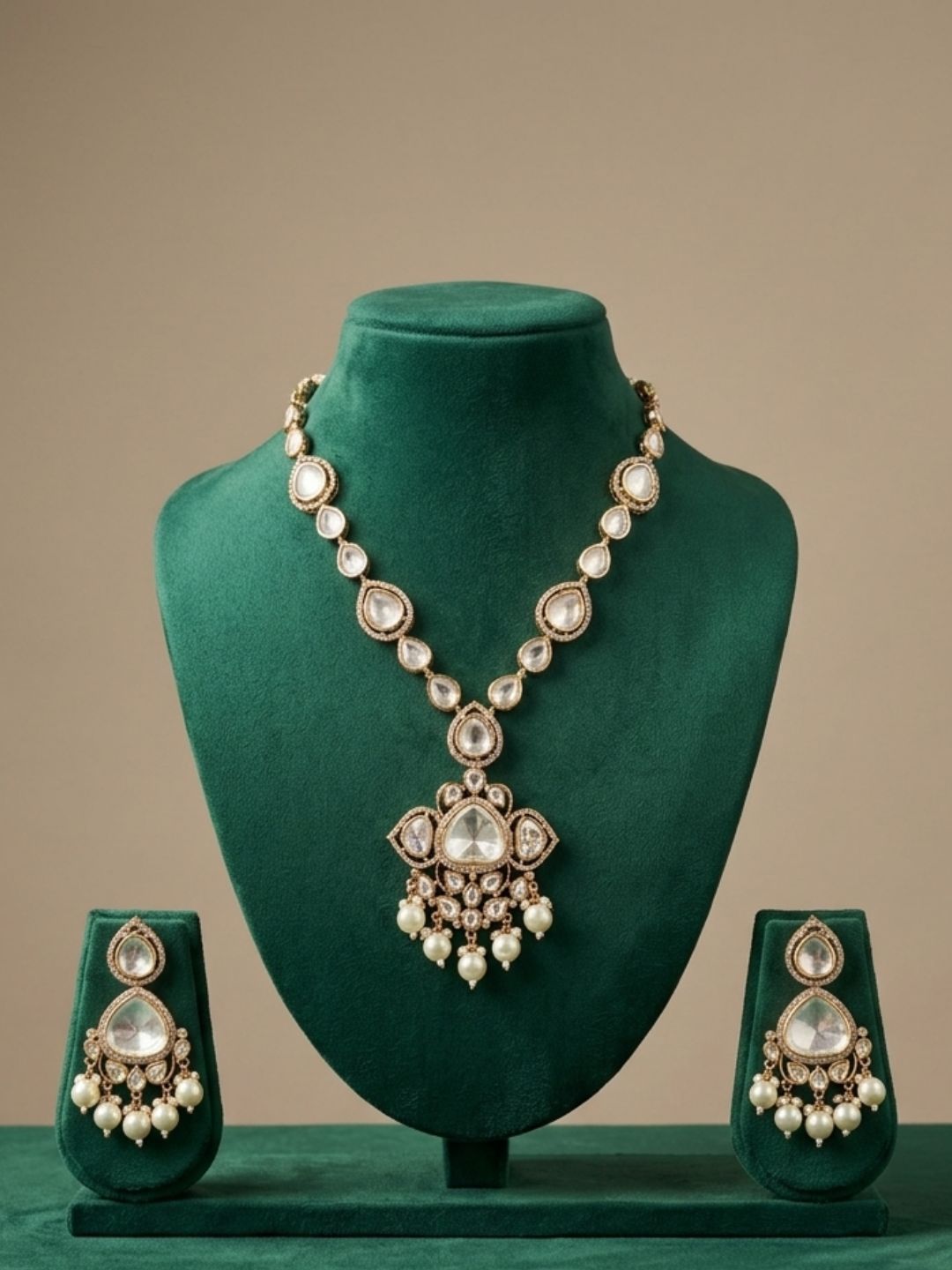 Exquisite Gold Plated Polki Kundan Pendant Necklace Set | Wedding And Party Wear Statement Jewellery
