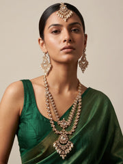 Luxurious Long Layered Polki Kundan Necklace Earring Set With Tikka  | Wedding And Bridal Jewellery