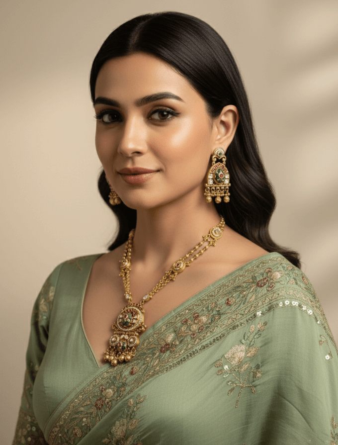 Antique Gold Plated Heritage Look Chain Pendant Necklace Set - Wedding & Festive Wear 