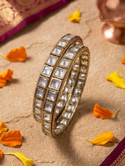 Antique Victorian Finish Sleek Square Shape Polki Bangles For Women