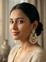 Tarini Lightweight Polki Kundan pearl Chandbali Earrings For Women - Wedding And Festive Wear